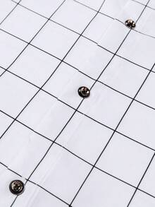 Manfinity Mode 男士白色格子常规版型衬衫，长袖设计，商务风格，男士休闲正装衬衫，男士白色格子衬衫，白色和黑色格子衬衫，男士格子正装衬衫，男士白色格子衬衫，秋季 - 白色 - 查看 5