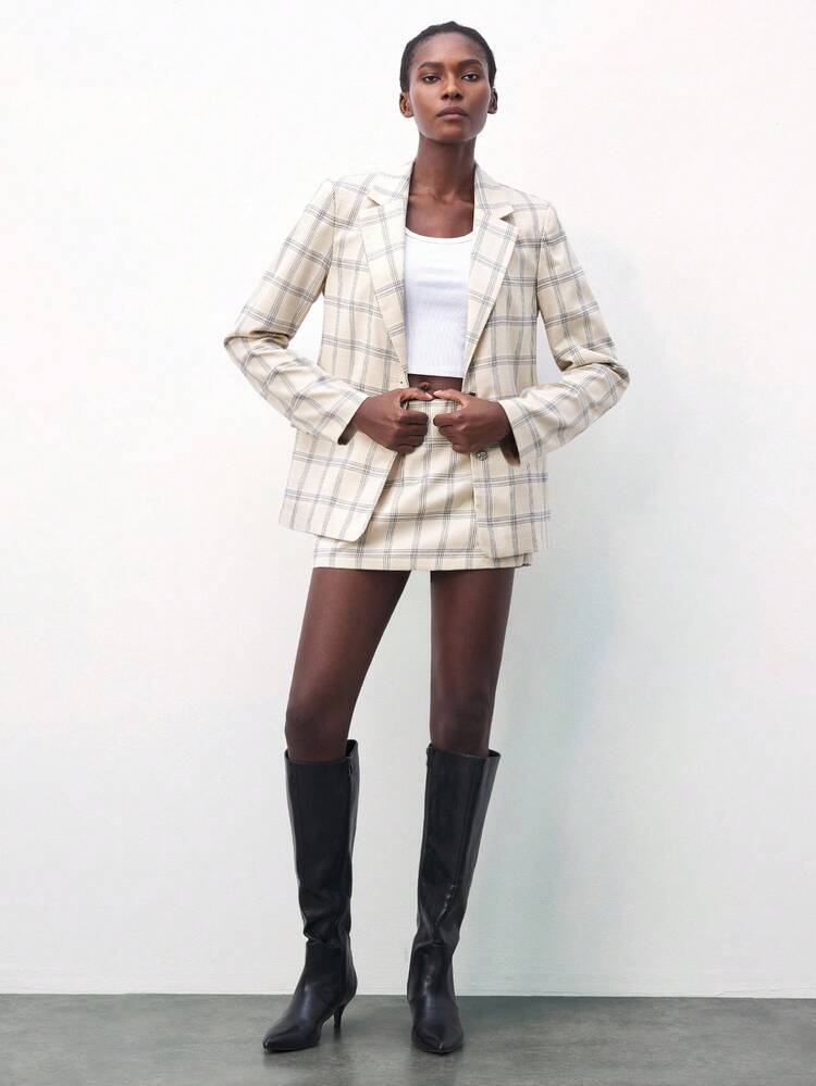 SHEIN Maija Women's Plaid Print Button Front Casual Long Sleeve Blazer, Going Out In Fall Winter