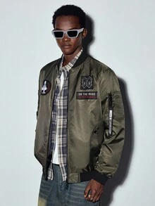 Áo khoác bomber nam MODCRASH hai mặt có thể vá chữ, khóa kéo, kiểu dáng rộng rãi, áo khoác phong cách đường phố, thích hợp cho mùa thu, đông, xuân đến hè. - xanh quân đội - Xem 5