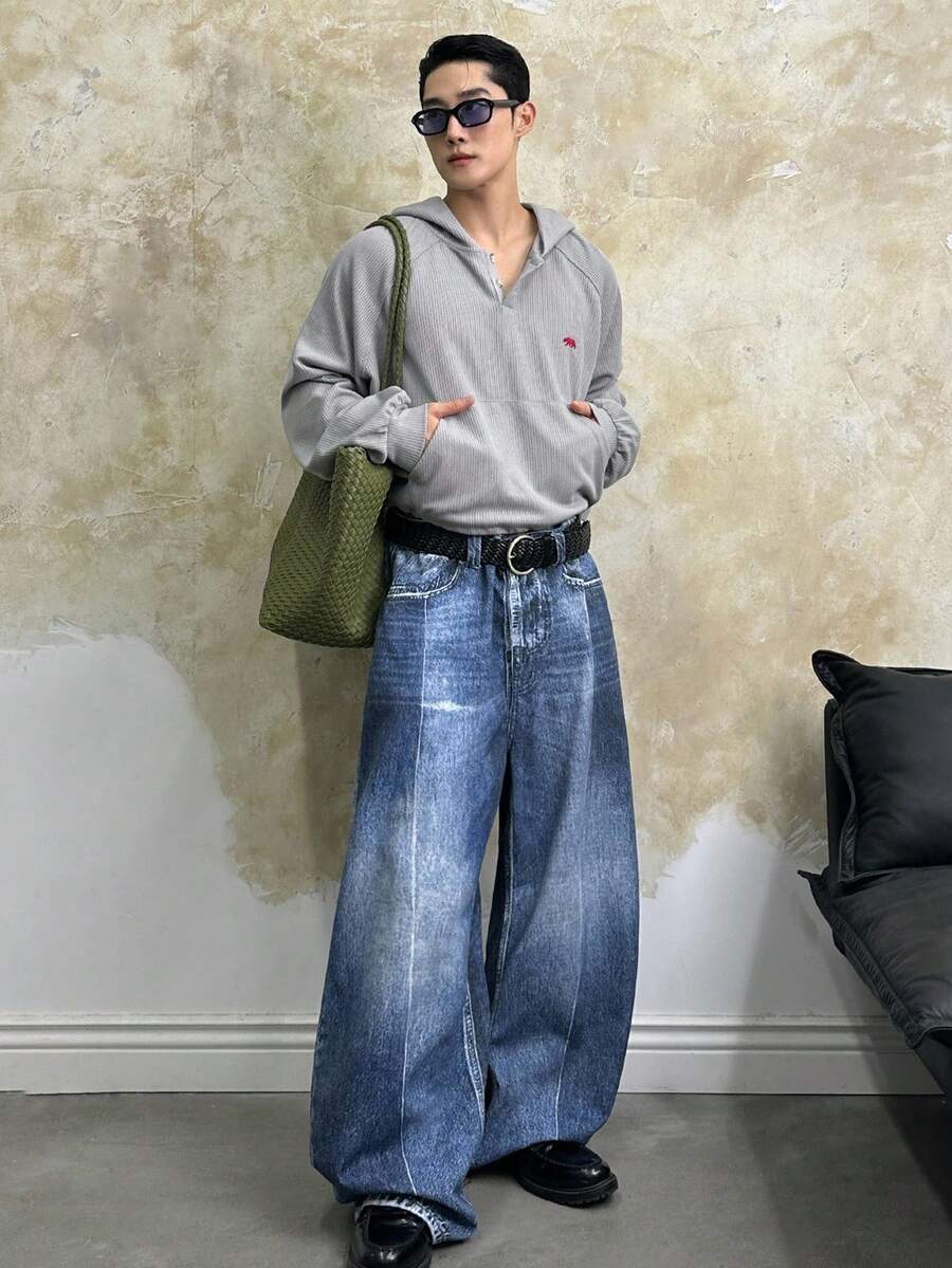 ESTAVOR Men's Autumn Animal Embroidery Raglan Sleeve Casual Hoodie, For Fall Winter