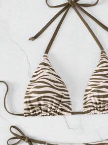 Swim Basics 2 件套女士动物印花比基尼泳装，随机印花 - 杏色 - 查看 4