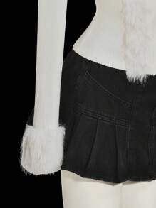 SHEIN ICON Y2k Women's Going Out Fall Western Going Out Zip Up Grunge Concert Goth Zipper White Fashion Faux Fur Patchwork Long Sleeve Fitted Jacket