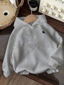 SHEIN EZwear Casual Minimalist Horse Print Hooded Long Sleeve Loose Fit Sweatshirt For Women, Suitable For Autumn/Winter,Fall, Christmas