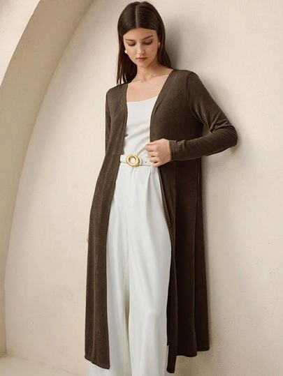 BizChic Women's Autumn Cardigan, Long Open Front Knitted Sweater Coat, Casual Office Business Wear, Basic Style,Fall