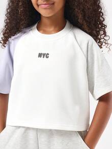SUMWON Youth Girls NYC Logo Two Piece Set Crop Top With Jogger Pants Casual Wear Coordinates Street Style Fall Winter Fashion - Multicolor - View 5