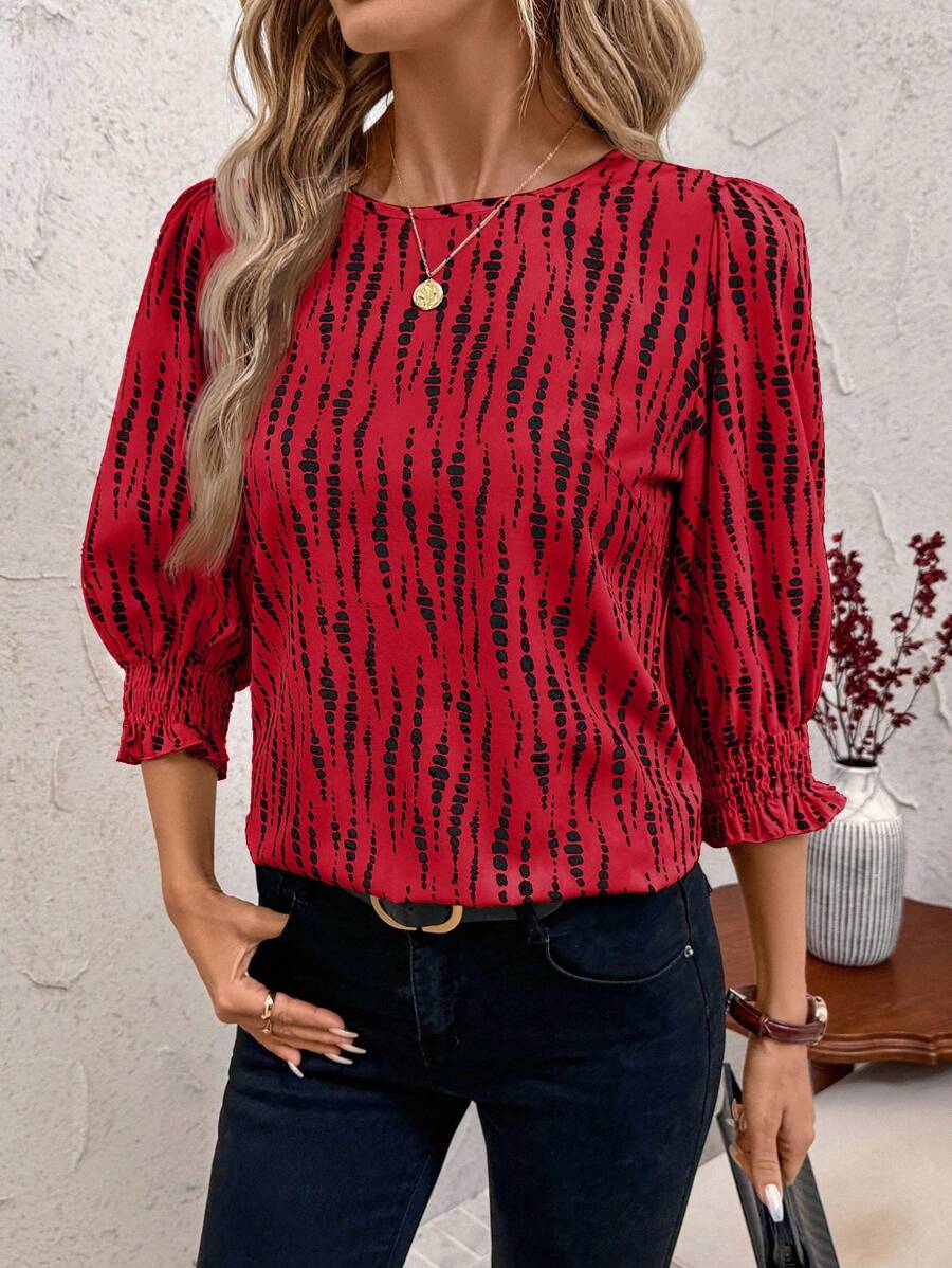 SHEIN Clasi Camisa casual de mujer con cuello redondo y manga media, corte holgado