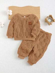 Cozy Pixies Conjunto de 2 peças para bebê menino com estampa de ursinho fofo, moletom dupla face com gola redonda e ombros caídos, nas cores marrom e mocha. Ideal para o outono e inverno. Perfeito para recém-nascidos. - Caqui - Ver 5