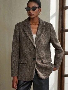 Aveloria Modichic 女士秋冬超大号垫肩西装外套 - 咖啡棕 - 查看 5