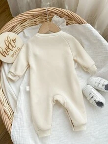 Newborn Baby Girl Cute Casual Knitted Apricot Cartoon Pattern Long Sleeve Jumpsuit Fall Winter - Apricot - View 2