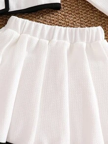 Elladie kids 2 件套年轻女孩秋季翻领新款时尚长袖单排扣夹克和百褶迷你裙 - 白色 - 查看 5