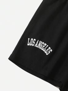 SHEIN Teen Girls Letter Graphic Tank Top & Shorts Set - Black - View 4