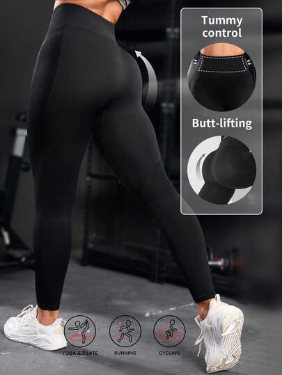 Rhythm Era 1 件女式加大码侧条纹腰带基本款瑜伽健身舞蹈运动跑步紧身裤