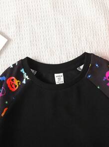 SHEIN Tween Girls' Sporty Street Style Knit Crew Neck Long Sleeve Sweatshirt,In Fall/Winter