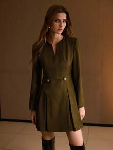 MOTF PREMIUM FOLD PLEATED NOTCHED DRESS