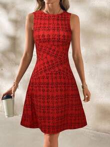 Editum Women's Elegant A-Line Short Dress, Slim Fit, Suitable For Work, Casual, Daily Wear, Spring/Summer - Red - View 3