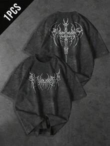 Sport MetroGents Men's Gothic Print Round Neck Short Sleeve Casual Fitness & Sports T-Shirt