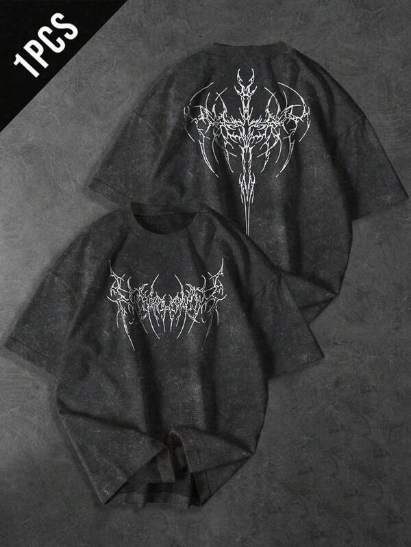 Sport MetroGents T-shirt casual de fitness et de sport à col rond et manches courtes avec imprimé gothique pour hommes