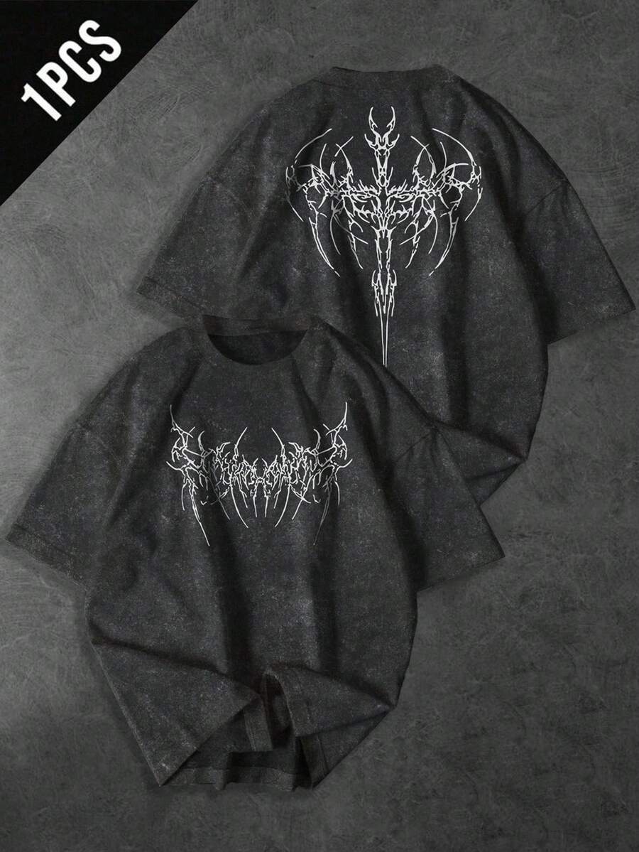 Sport MetroGents Men's Gothic Print Round Neck Short Sleeve Casual Fitness & Sports T-Shirt