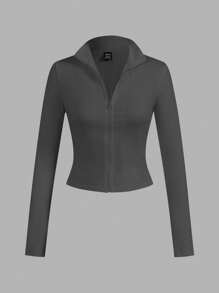 SHEIN EZwear 2 件套深灰色和黑色针织拉链长袖 T 恤女士，适合秋冬季 - 彩色 - 查看 3