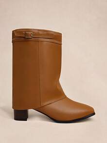 Rosivie Cuccoo 女士时尚舒适高跟方头天鹅绒踝靴，秋季 - 棕色 - 查看 4