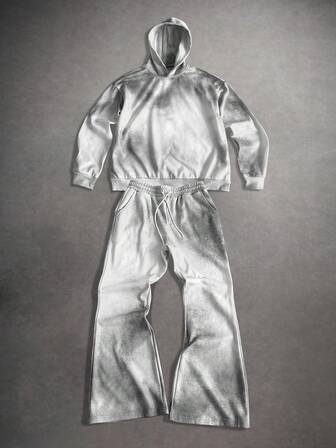 Street Life Conjunto de sudadera con capucha y pantalón de chándal con cordón en la cintura en degradado de color para hombre, ropa de otoño