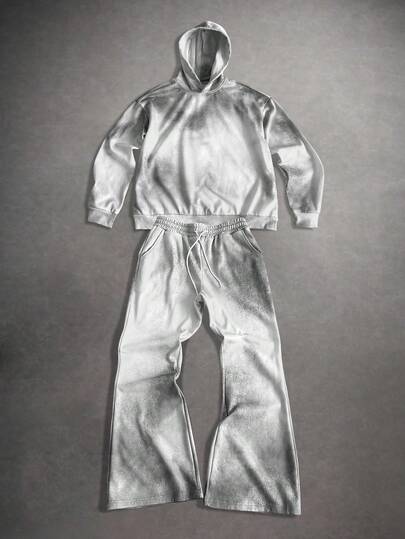 Street Life طقم هوديي وبنطلون رياضي بخصر رباط ذو لون أومبير، ملابس خريفية للرجال