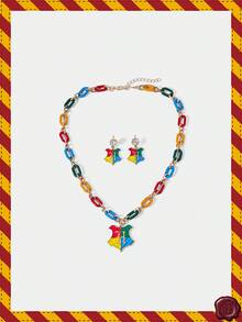 HARRY POTTER X SHEIN Color Block Letter Design Fashion Necklace & Earrings Set - Gold - View 1