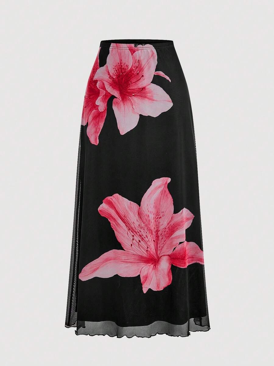 SHEIN MOD 女式黑色印花针织裙 - 黑色 - 查看 1