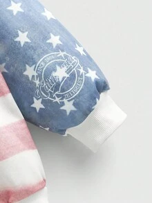 ROMWE Grunge Punk Y2K Streetwear 复古美国国旗、十字架和星星印花超大女式运动衫 - 彩色 - 查看 3