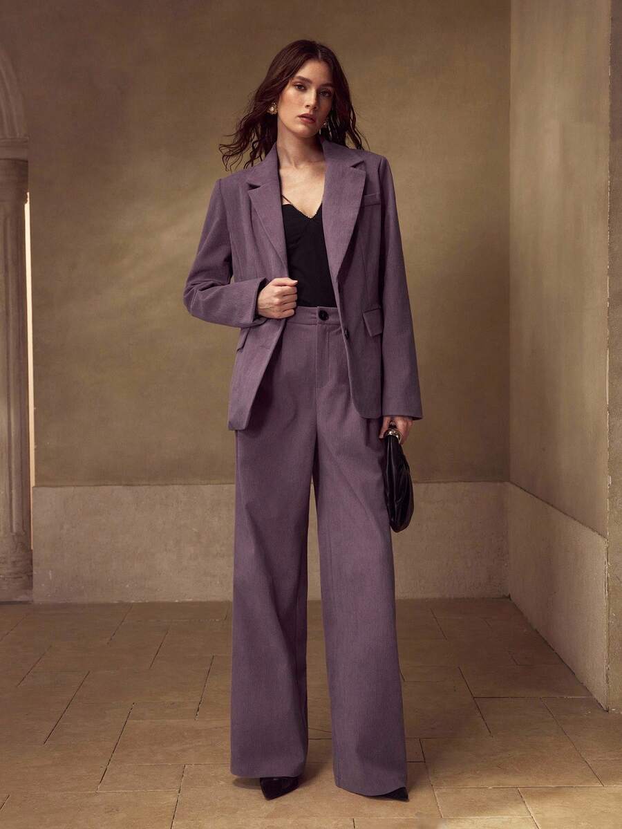 MOTF PREMIUM 女士紫色灯芯绒优雅休闲西装外套 - 紫色 - 查看 2