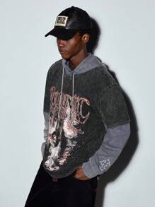 MODCRASH Men's Washed Black Short Sleeve Casual Round Neck T-Shirt, Streetwear, Goth, Graphic Tee, Halloween - Black - View 3