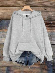 EMERY ROSE Plus Size Turtle Printed Graphic Hot Selling Draw Rope Sweatshirt Fall Cloth For Women Winter Autumn - Light Grey - View 2