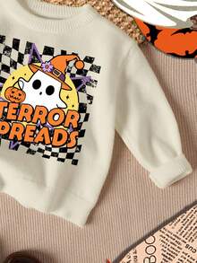 Young Boy Classic Halloween Sweater With Spider,Ghost,Checkered,Wizard Prints,Casual Fashionable For Autumn,Family Matching,Winter & Halloween Fall - Multicolor - View 6