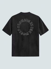 MODCRASH 男士字母刺绣落肩T恤，街头风，哥特，Emo，图案T恤，春夏款 - 黑色 - 查看 2