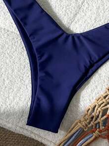 Swim Mod Bộ bikini gợi cảm dây mảnh màu trơn trang trí kim loại cho nữ, mùa hè - Màu xanh lam - Xem 5