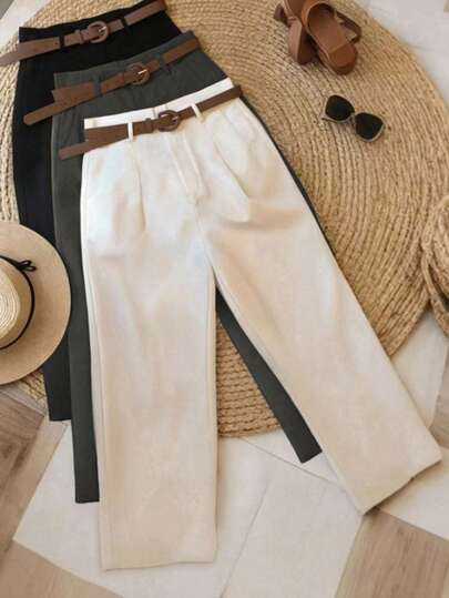 Pantalones casuales en blanco y negro para mujer, adecuados para ir al trabajo, actividades al aire libre, oficina, verano y otoño (cinturón no incluido)