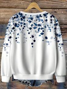 EMERY ROSE Bluza damska w dużym rozmiarze, z nadrukiem roślinnym, z okrągłym dekoltem i długim rękawem, jesienna