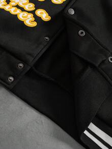 PAVTROS Manfinity Streetrush Men's Autumn Letter & Skull Print Contrast Color Long Sleeve Casual Jacket, Grunge, Thermal Lined Jacket, Winter - Black - View 8