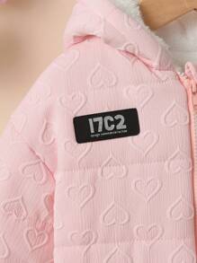 SHEIN 年轻女孩心形印花连帽棉服外套 - 粉色 - 查看 5