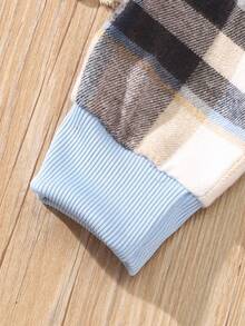 女童格子拼接连帽上衣和裤子两件套 - 藍色 - 查看 3