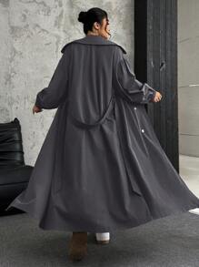 SHEIN EZwear Áo khoác dài tay cổ ve lật màu xám cỡ lớn cho nữ, mùa thu - Màu xám đen - Xem 2