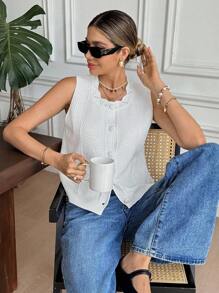 SHEIN Frenchy Damen Mode Lässig Elegant Knopf Strickweste - Aprikosenfarben - Übersicht 4