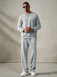 Manfinity Homme Men's Street Style Gothic Print Pullover Sweatshirt Set ,Fall Clothes - Grey - View 5