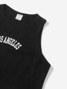 SHEIN Teen Girls Letter Graphic Tank Top & Shorts Set - Black - View 3