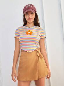 SHEIN 青少年女孩圍裹側繫帶燈芯絨裙裤