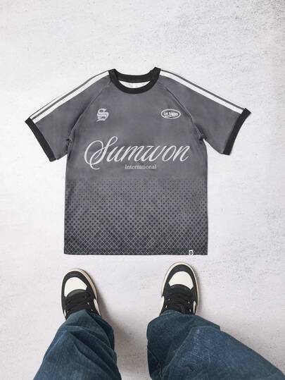 SUMWON T-shirt décontracté à manches courtes avec motif diamant, style mode de rue de Los Angeles, coupe regular, pour l'été et le printemps