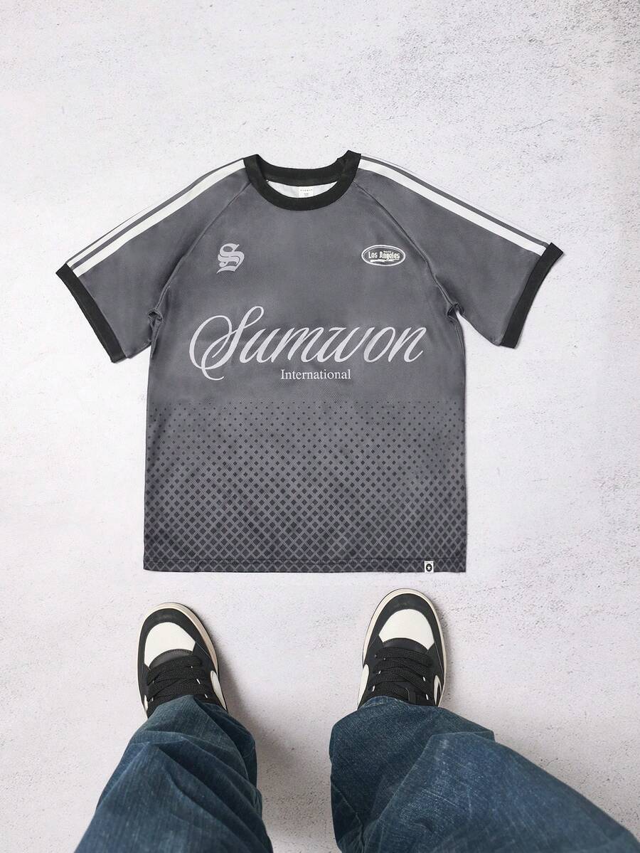 SUMWON T-shirt décontracté à manches courtes avec motif diamant, style mode de rue de Los Angeles, coupe regular, pour l'été et le printemps