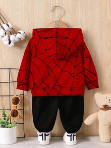 SHEIN 男婴休闲宽松舒适针织柔软连帽运动服，适合秋冬季