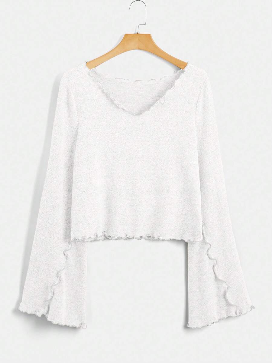 SHEIN EZwear Camiseta feminina casual versátil branca com manga flare plus size - Branco - Ver 1