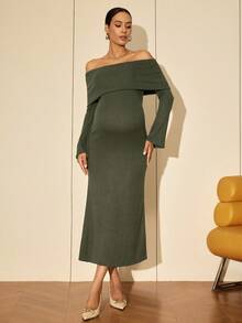 MaterniWear Quần áo công sở cho bà bầu, Trang phục công sở cho bà bầu, Đầm công sở cho bà bầu, Quần áo công sở thường ngày cho phụ nữ công sở mùa thu, Quần áo mùa thu, Quần áo bà bầu mùa thu Đầm dài tay trễ vai tối giản màu trơn cho bà bầu, Đầm bà bầu mặc hàng ngày thường ngày để chụp ảnh Đầm bà bầu màu xanh lá cây nhạt Đầm bà bầu trễ vai Đầm thân thiện với bụng bầu Đầm chụp ảnh bà bầu Đầm chụp ảnh bà bầu - Xám - Xem 3